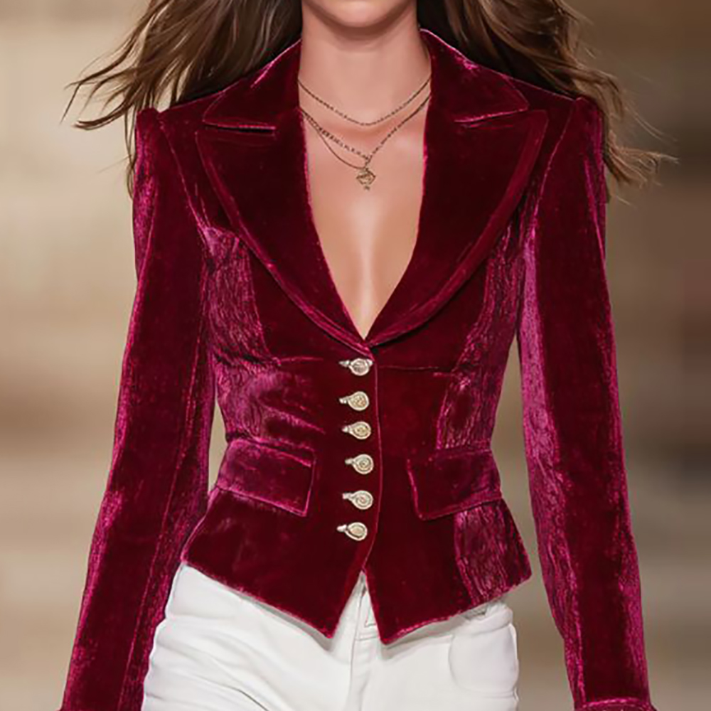 Velvet Blazer Vintage - جاكيت نسائي أنيق من المخمل باللون