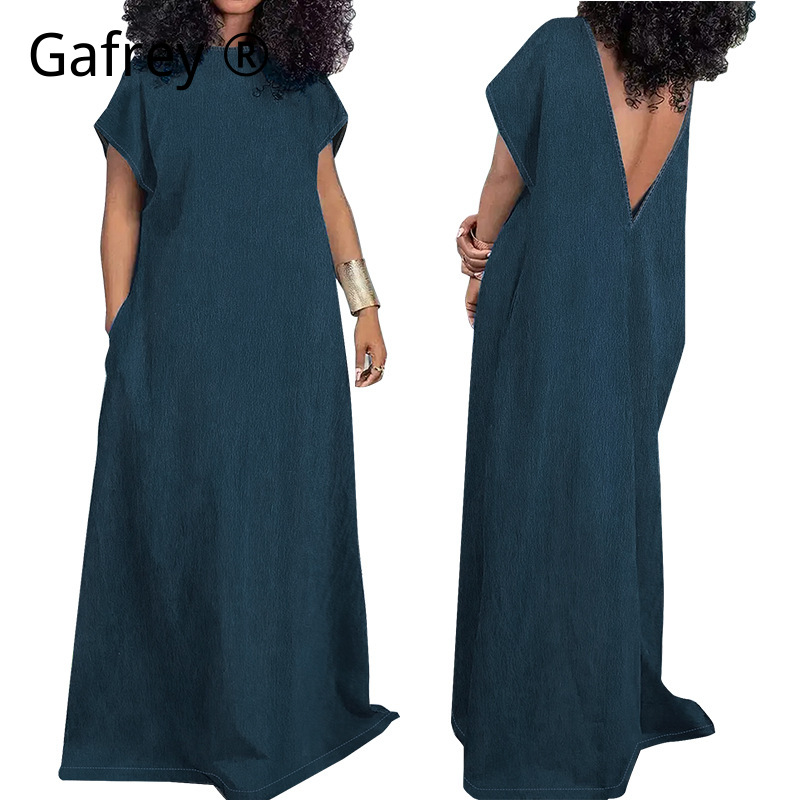 Vintage Fashion Outfit - فستان جينز طويل للنساء مقاس كبير