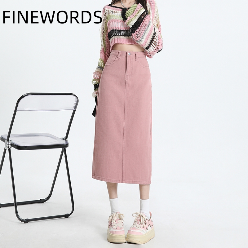 Denim Skirt Midi Vintage - تنانير طويلة من الجينز باللون الوردي