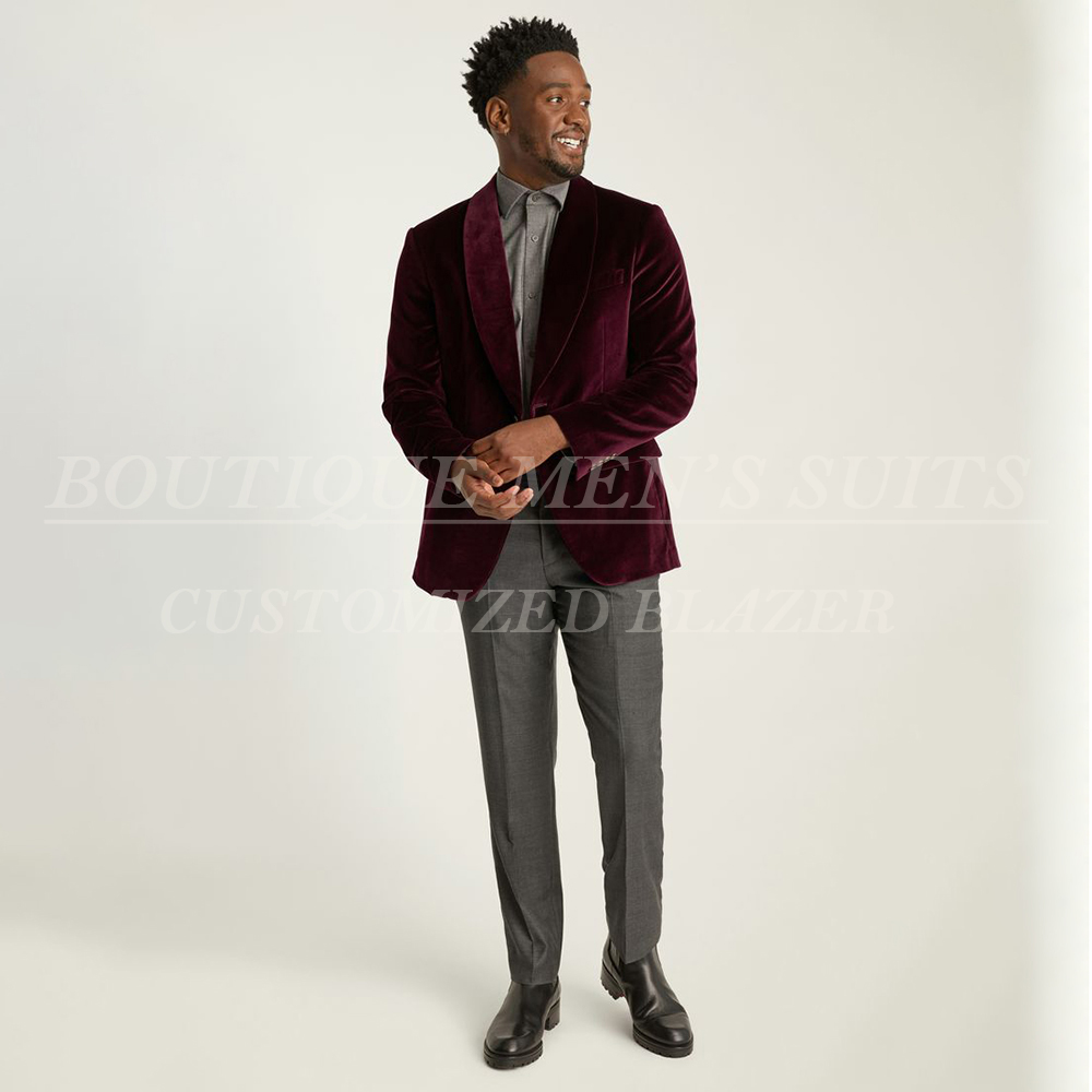 Velvet Blazer Vintage - بدلة رجالية كلاسيكية يومية بزر واحد
