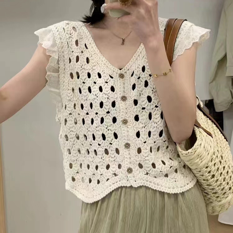 Crochet Top Boho - كشكش تقليم الكروشيه سترة علوية زر
