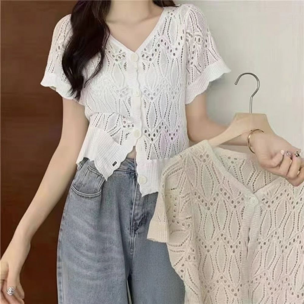 Crochet Top Boho - بلوزة نسائية أنيقة بياقة على شكل