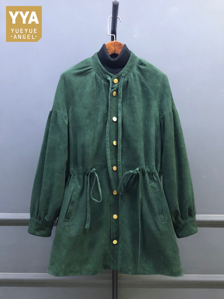 Vintage Trench Coat - الخريف الشتاء المرأة طويلة سترة جلدية