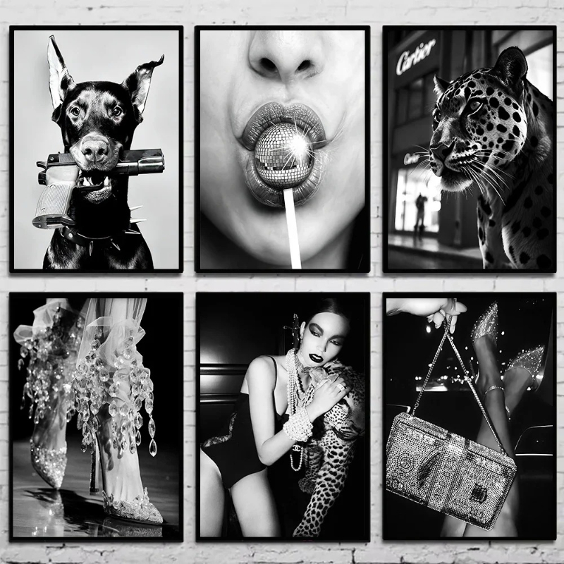 Vintage Fashion Photography - لوحة فنية عصرية بالأبيض والأسود لتصوير