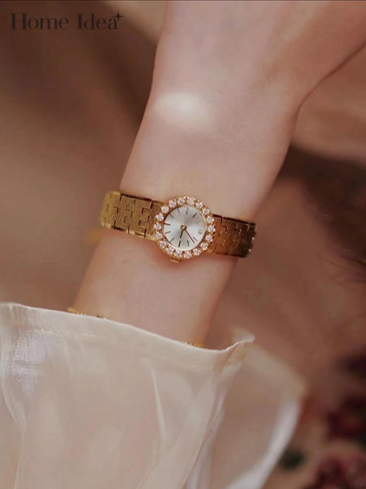 Vintage Fashion Ideas - ساعة كوارتز نسائية كلاسيكية مطلية بالألماس