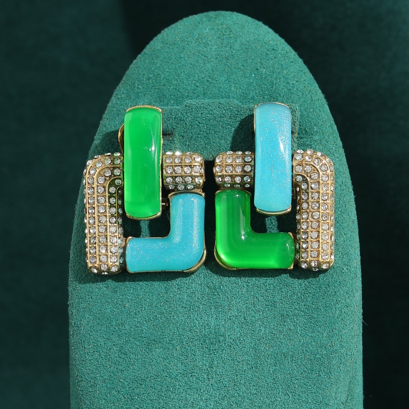 Vintage Fashion Jewelry Brands - أقراط زجاجية زرقاء عتيقة بتصميم هندسي
