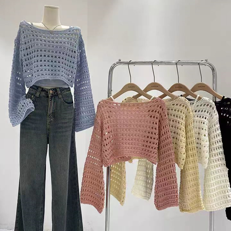 Crochet Top Boho - كم طويل الكروشيه متماسكة أعلى الصيف