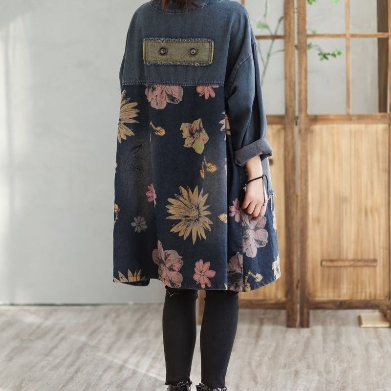 Vintage Trench Coat - جاكيت دنيم نسائي متوسط وطويل، جديد
