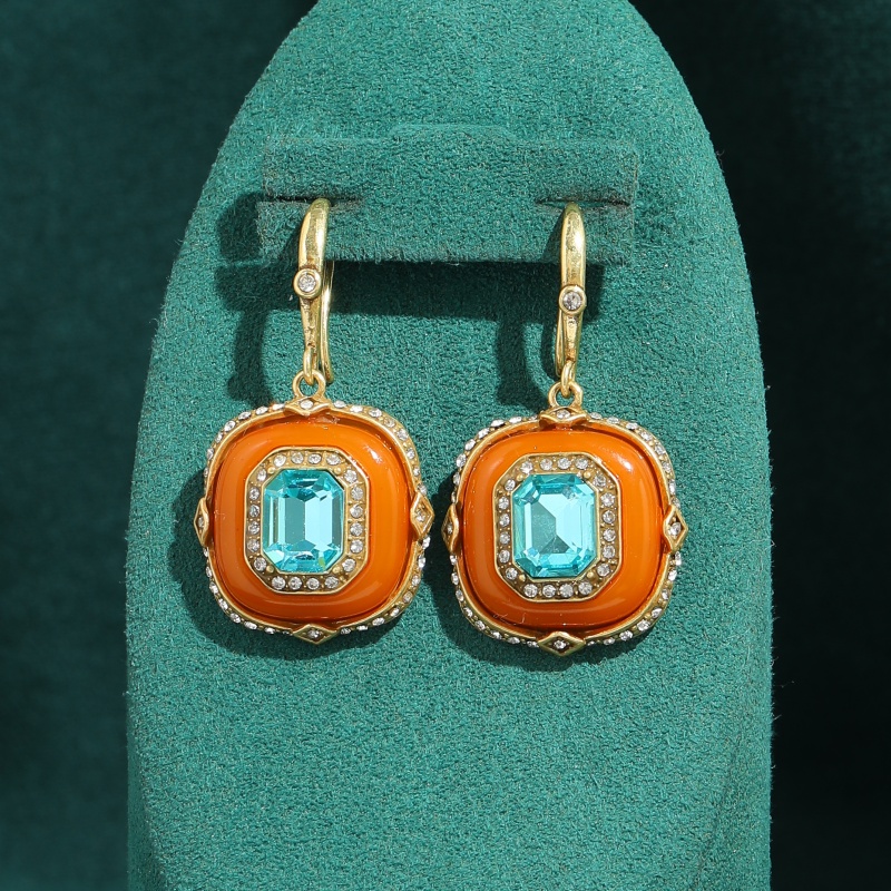 Vintage Fashion Jewelry Brands - أقراط مربعة الشكل من الزجاج الأزرق