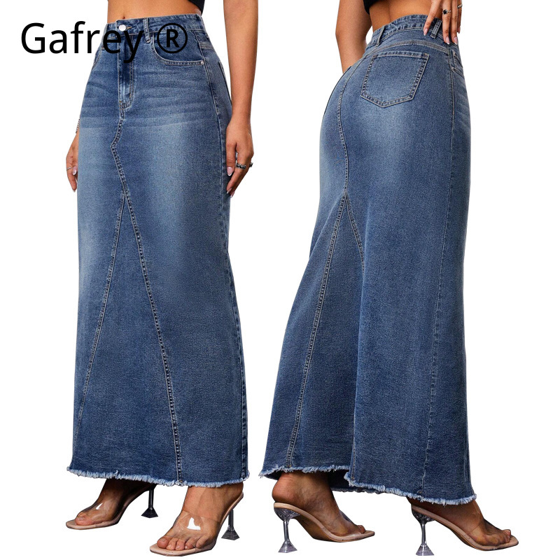 Denim Skirt Midi Vintage - تنورة جينز نسائية ميدي بخصر عالٍ