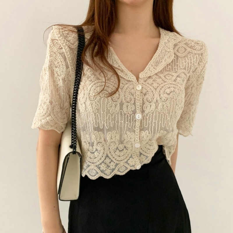 Crochet Top Boho - بلوزة نسائية من الدانتيل بتطريز شفاف
