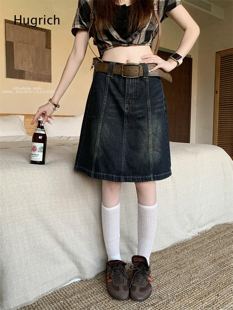 Denim Skirt Midi Vintage - تنورة جينز ميدي بخصر مرتفع وقصة