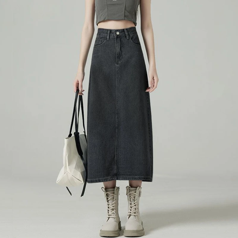 Denim Skirt Midi Vintage - تنانير نسائية من قماش الدنيم بفتحة