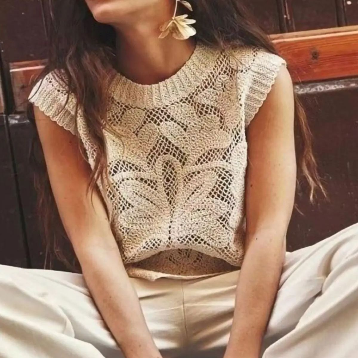 Crochet Top Boho - سترة نسائية صيفية جديدة بدون أكمام
