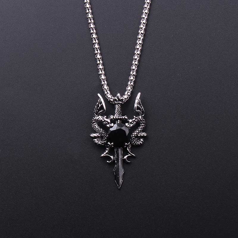 Vintage Fashion Necklace - قلادة صليب بحجر أسود على شكل