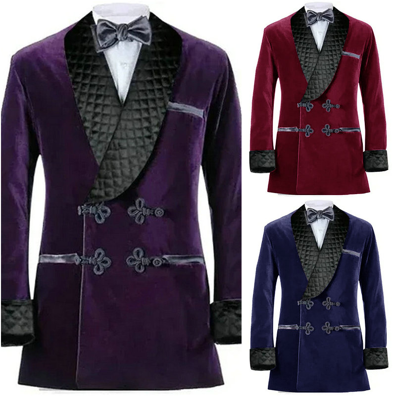 Velvet Blazer Vintage - بدلة مخملية أرجوانية مزدوجة الصدر ،