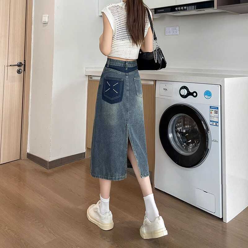 Denim Skirt Midi Vintage - تنورة جينز نسائية جديدة لفصلي الربيع