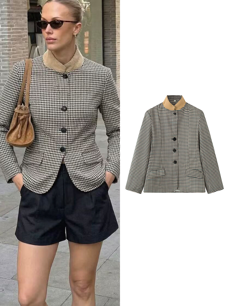 Vintage Trench Coat - TFMLN جاكيت بليزر نسائي كلاسيكي بنقشة
