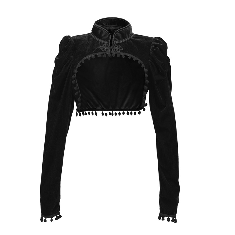 Velvet Blazer Vintage - الفانيلا شرابات الوقوف طوق اضافية قصيرة