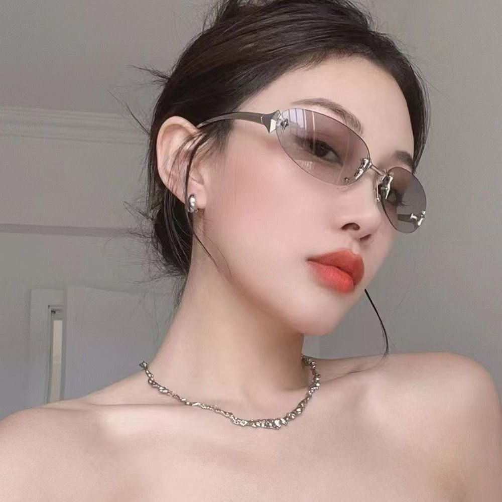 Y2K نمط النظارات الشمسية بدون  - مراجعة Vintage Fashion Style Female وسعره