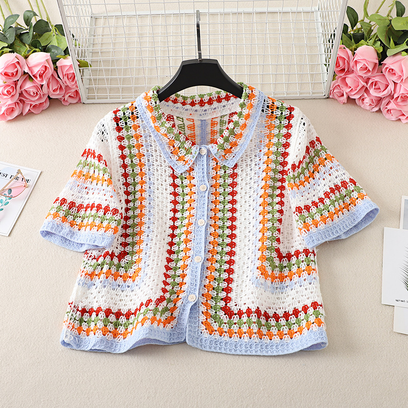 قميص كروشيه بأزرار للنساء، بلو - مراجعة Crochet Top Boho وسعره