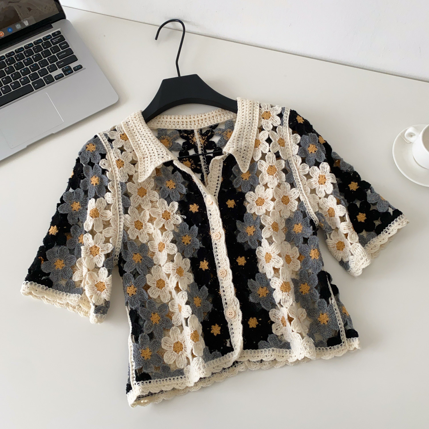 كارديجان نسائي مزين بالزهور من - مراجعة Crochet Top Boho وسعره