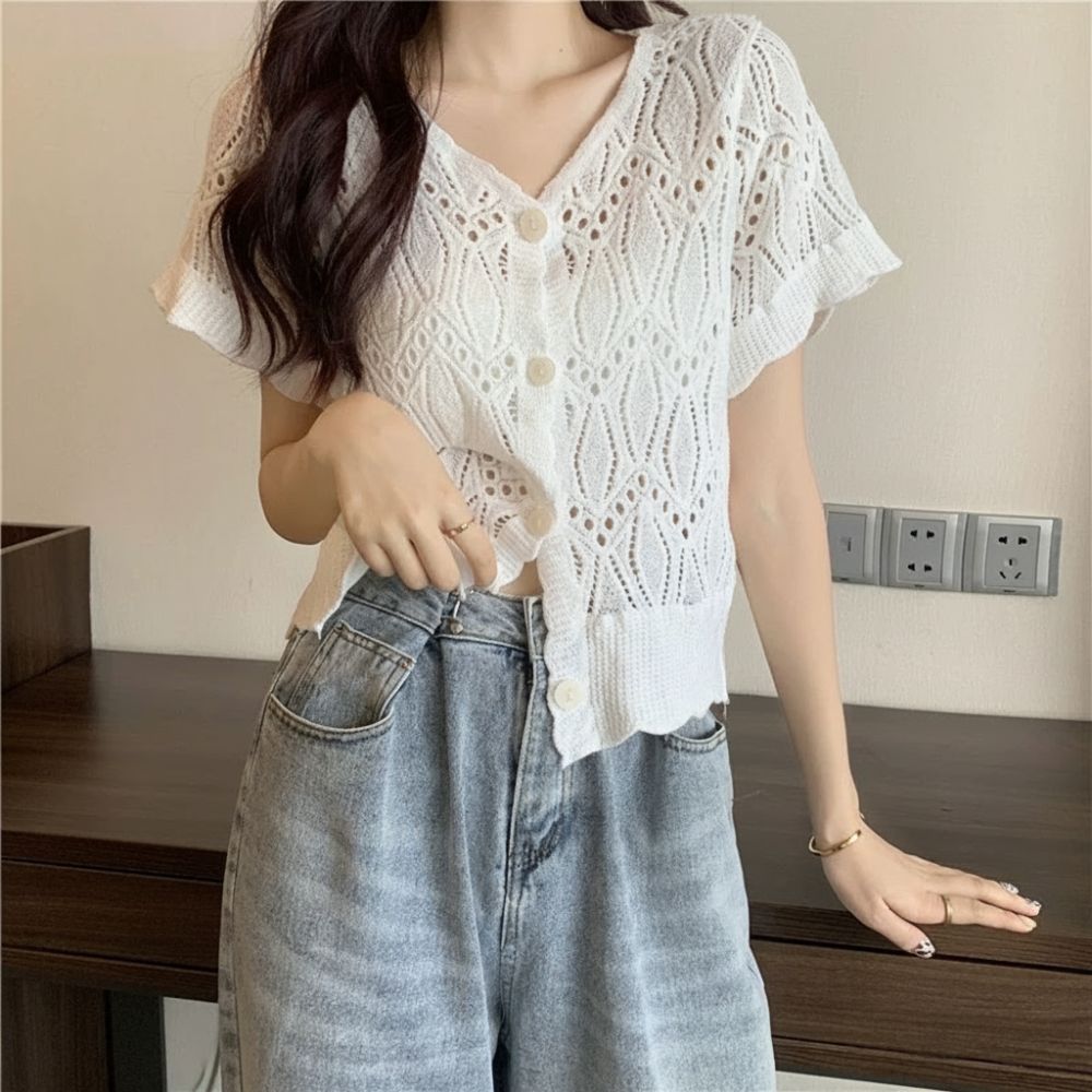 بلوزة نسائية أنيقة بياقة على ش - مراجعة Crochet Top Boho وسعره