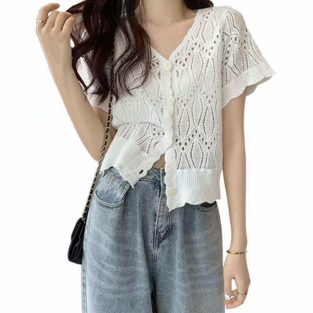 بلوزة نسائية أنيقة بياقة على ش - مراجعة Crochet Top Boho وسعره
