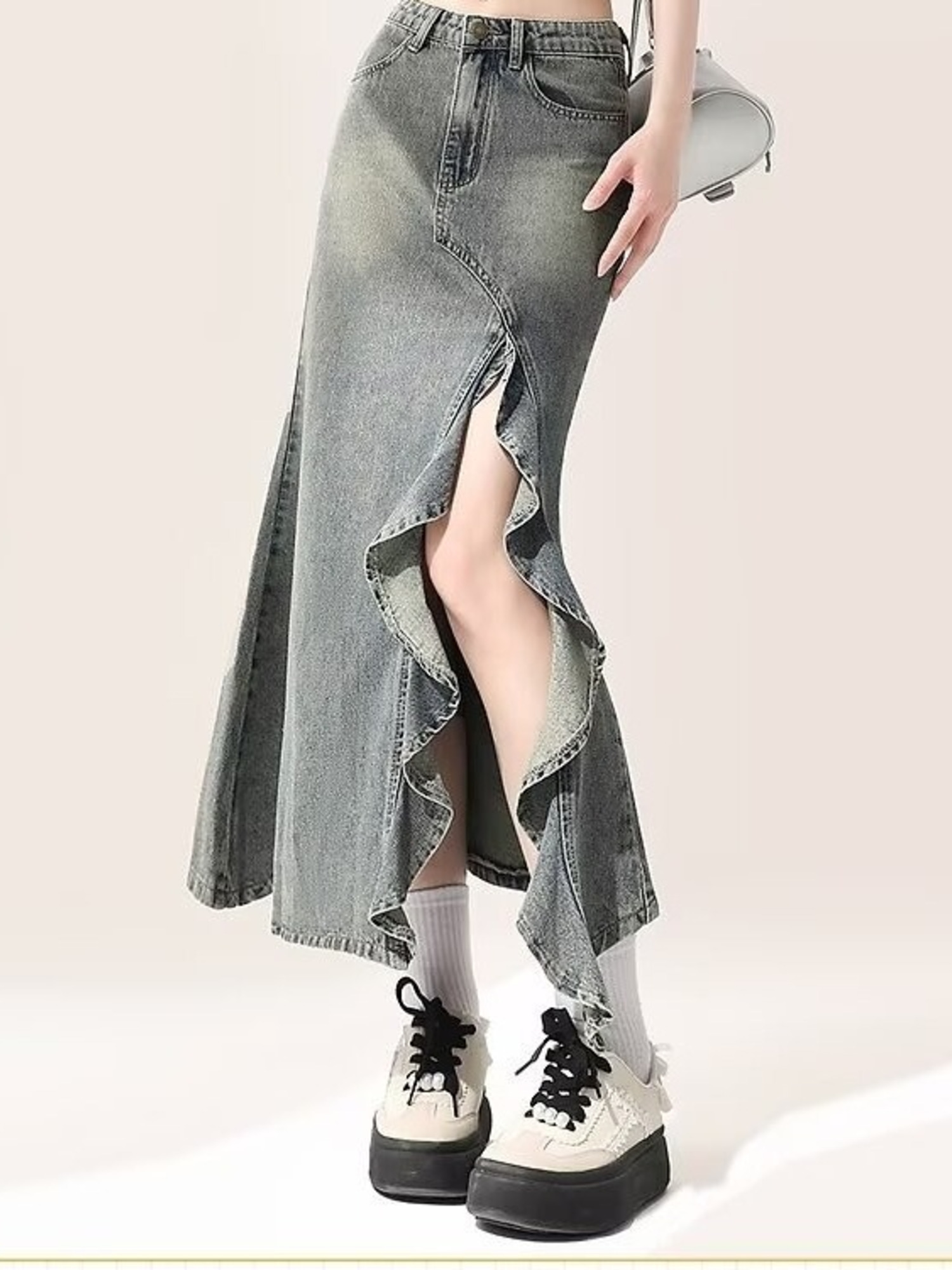 تنورة جينز نسائية طويلة بتصميم - مراجعة Denim Skirt Midi Vintage وسعره