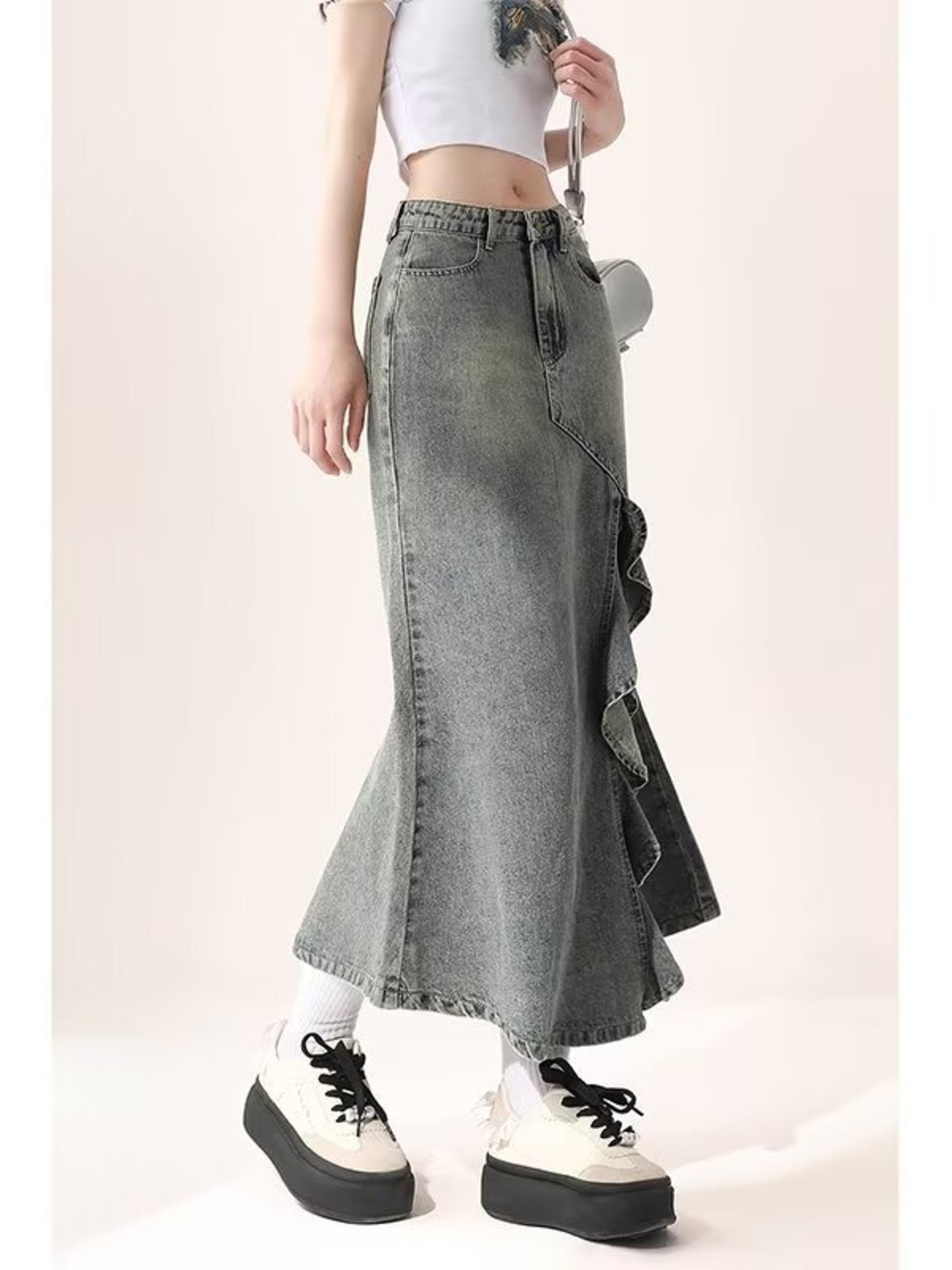 تنورة جينز نسائية طويلة بتصميم - مراجعة Denim Skirt Midi Vintage وسعره