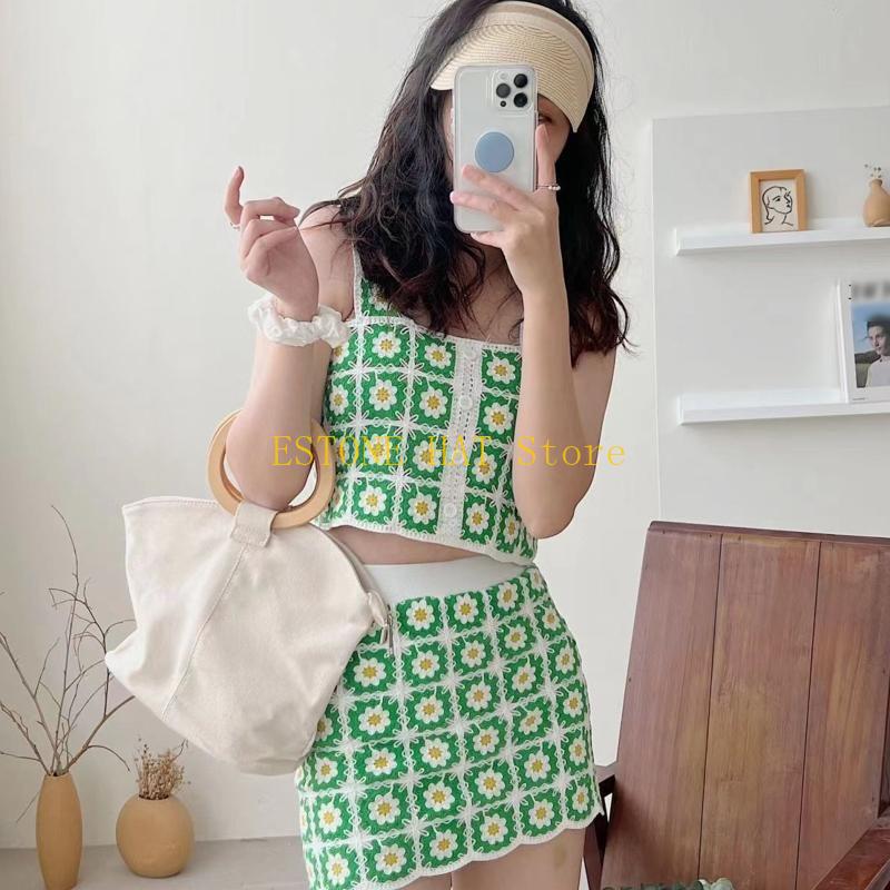 49MF طقم مكون من قطعتين تنورة  - مراجعة Crochet Top Boho وسعره
