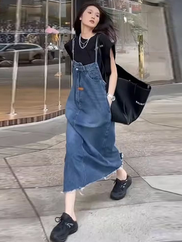 فستان أوفرول أمريكي كلاسيكي من - مراجعة Denim Skirt Midi Vintage وسعره