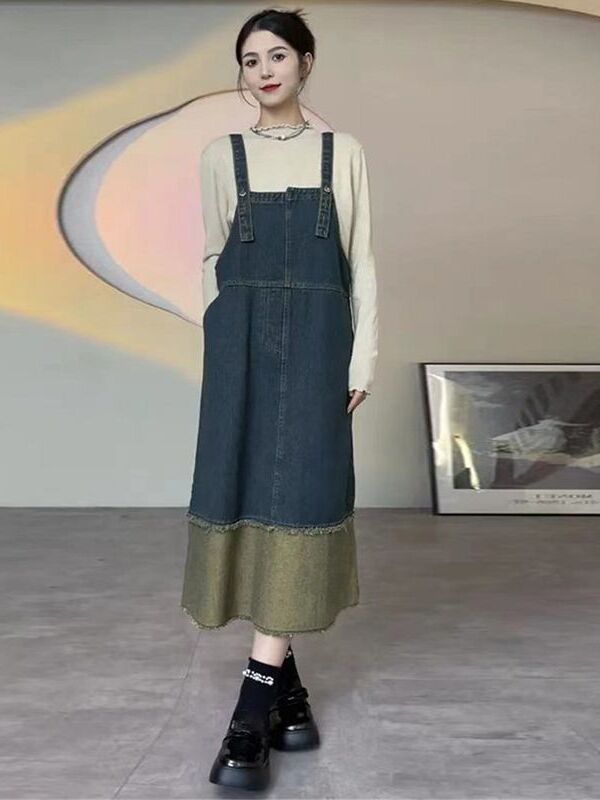 فستان دنيم كلاسيكي بياقة هالتر - مراجعة Denim Skirt Midi Vintage وسعره