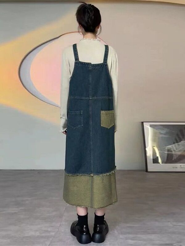 فستان دنيم كلاسيكي بياقة هالتر - مراجعة Denim Skirt Midi Vintage وسعره