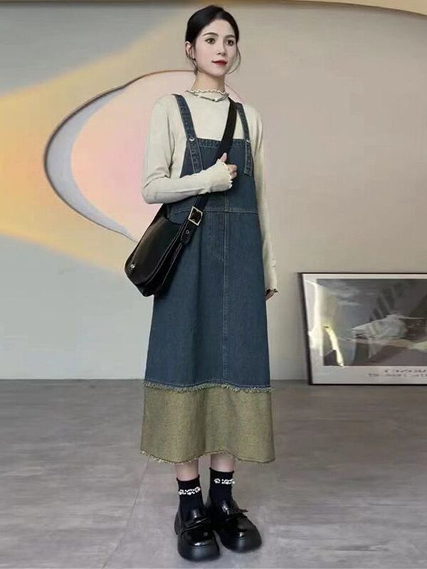 فستان دنيم كلاسيكي بياقة هالتر - مراجعة Denim Skirt Midi Vintage وسعره