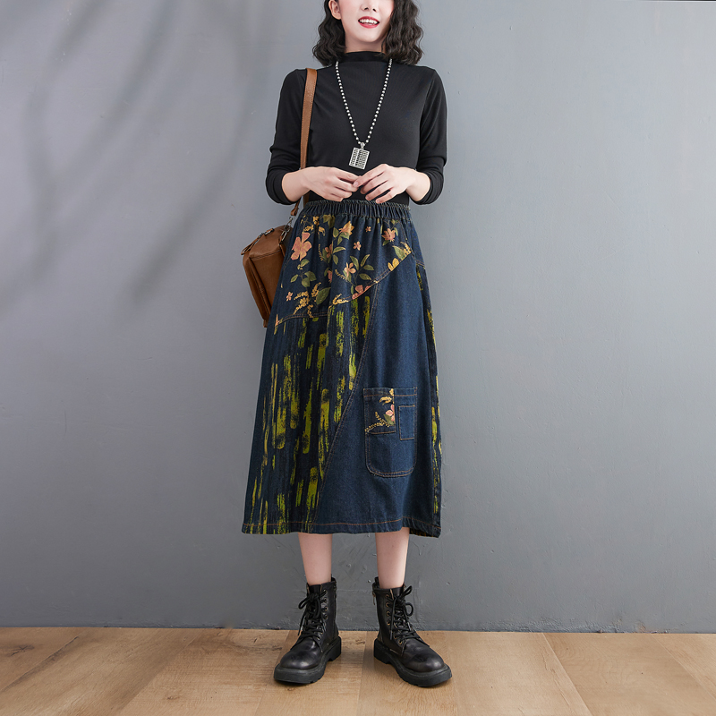 تنورة جينز ميدي بخصر مطاطي مقا - مراجعة Denim Skirt Midi Vintage وسعره