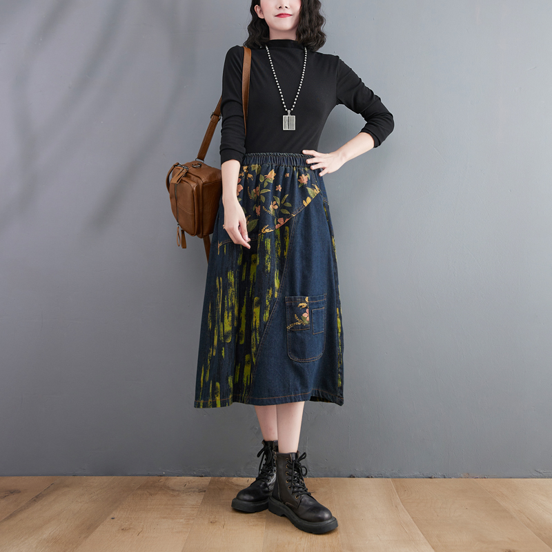 تنورة جينز ميدي بخصر مطاطي مقا - مراجعة Denim Skirt Midi Vintage وسعره