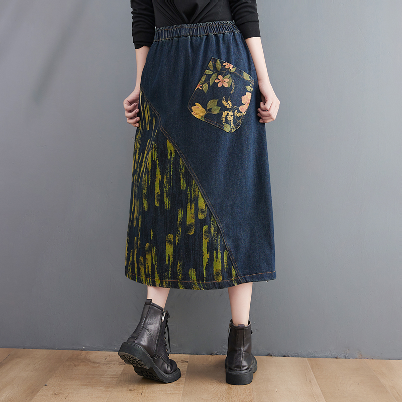 تنورة جينز ميدي بخصر مطاطي مقا - مراجعة Denim Skirt Midi Vintage وسعره