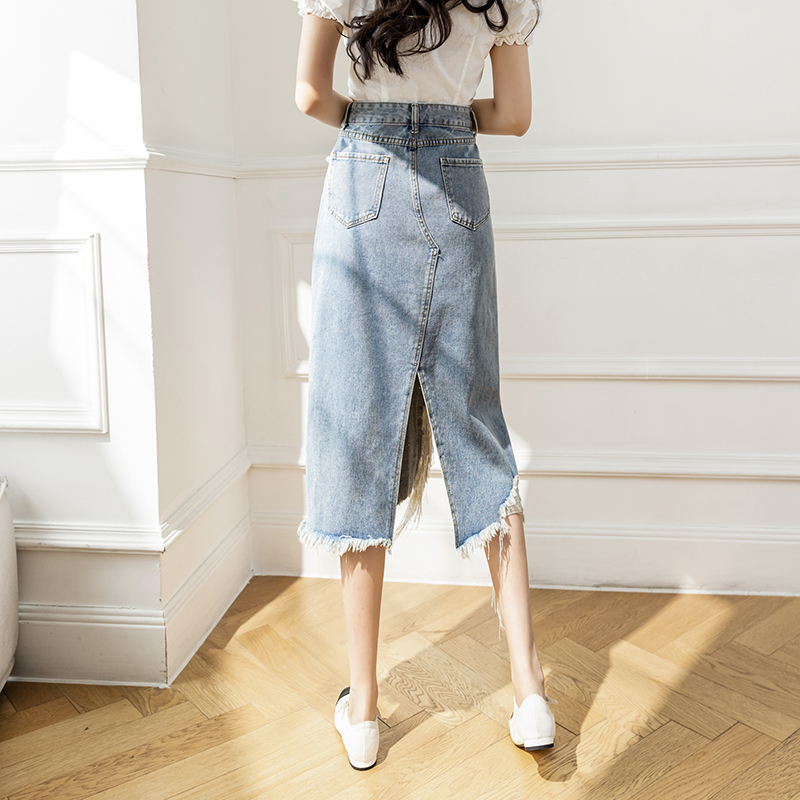 خمر S-5XL انقسام اللؤلؤ مطرز ت - مراجعة Denim Skirt Midi Vintage وسعره