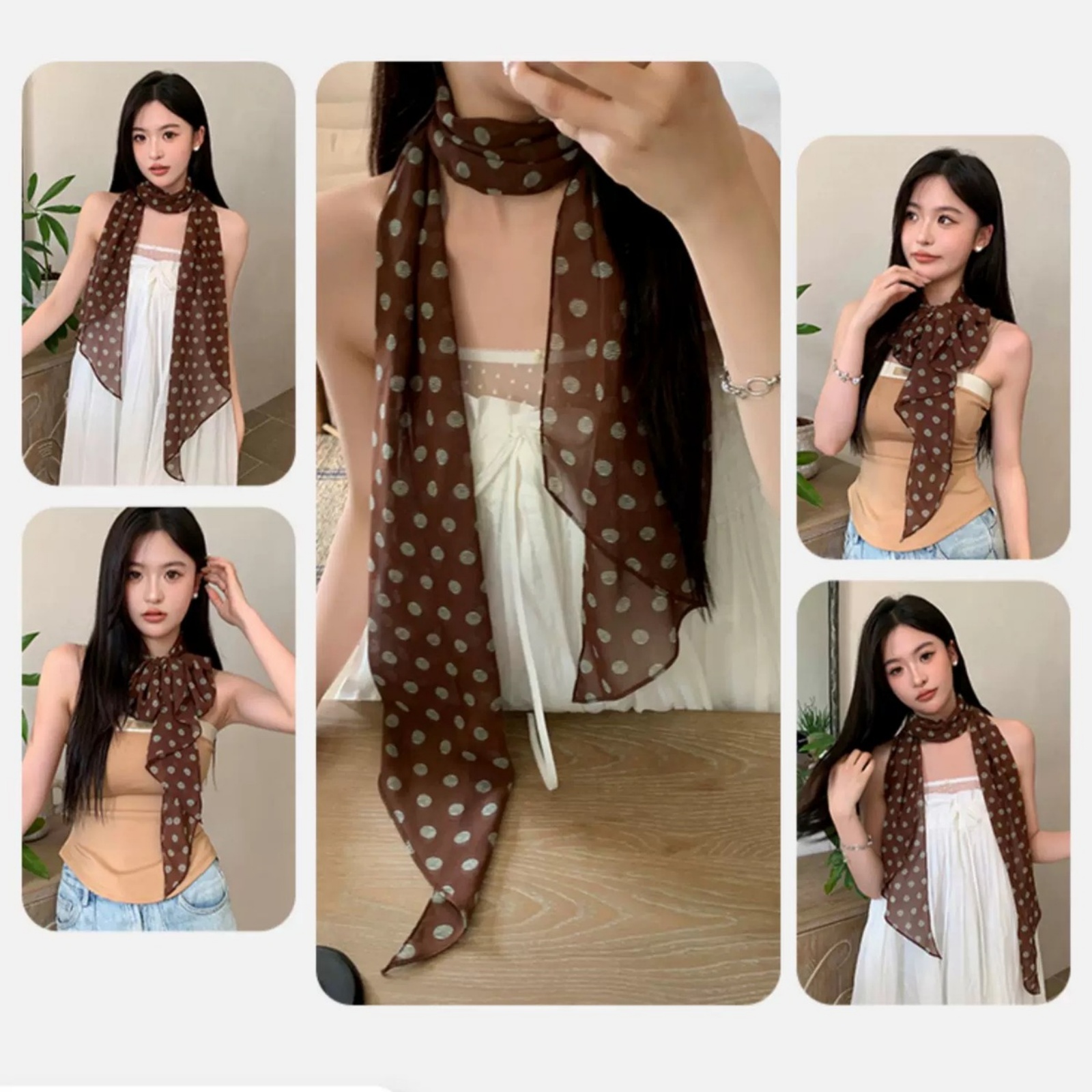 وشاح شيفون منقط عتيق الطراز لل - مراجعة Vintage Fashion Outfit وسعره