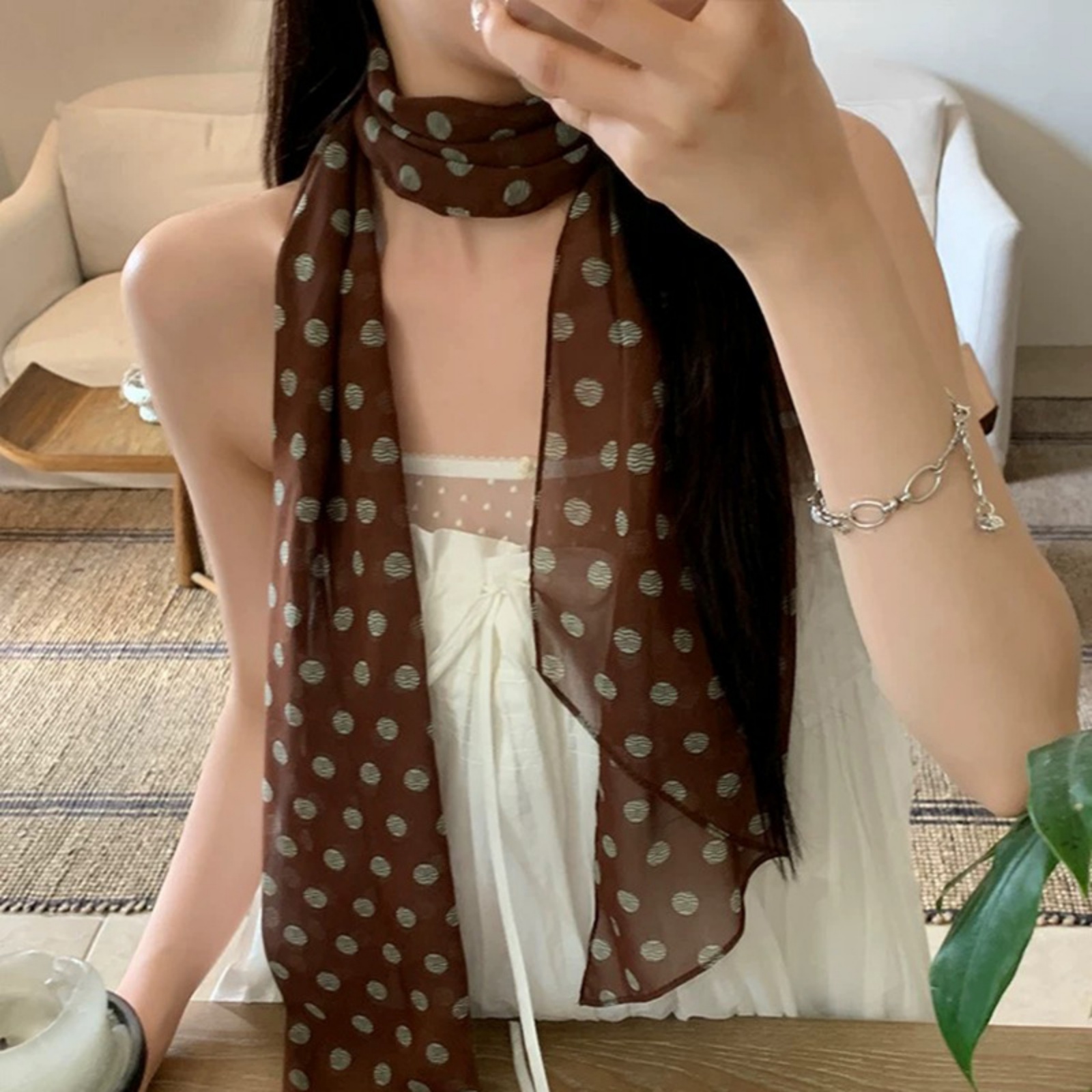 وشاح شيفون منقط عتيق الطراز لل - مراجعة Vintage Fashion Outfit وسعره