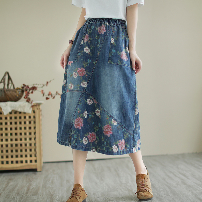 اليابانية خمر موري فتاة زهرة ط - مراجعة Denim Skirt Midi Vintage وسعره