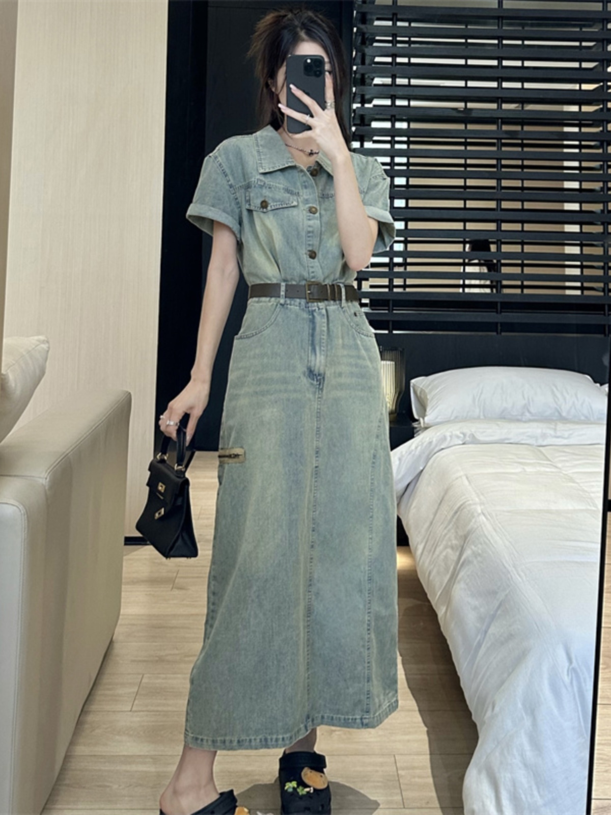 فستان دينيم أمريكي الطراز بمقا - مراجعة Denim Skirt Midi Vintage وسعره