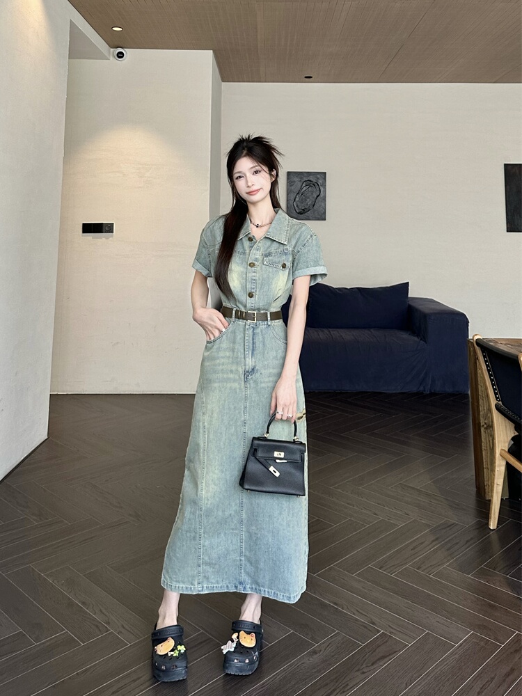 فستان دينيم أمريكي الطراز بمقا - مراجعة Denim Skirt Midi Vintage وسعره